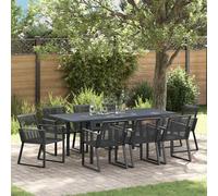 vidaXL Set da Pranzo per Giardino 9 pcs Nero Poly Rattan