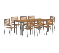 vidaXL Set da Pranzo per Giardino 9 Pezzi con Sedie Impilabili Grigio Polyrattan per Uso Esterno | Tavolo per 8 Persone con Superficie in Legno Perfetti per Patios e Balconi Mobili per Patio Tavolo R
