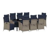 vidaXL Set da pranzo per giardino, 9 pezzi, grigio e nero, in rattan, set da pranzo moderno per giardino e terrazza, sedie ergonomiche, mobili in rattan resistente, schienale regolabile