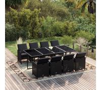 vidaXL Set da Pranzo per Giardino 9 pz con Cuscini in Polyrattan Nero