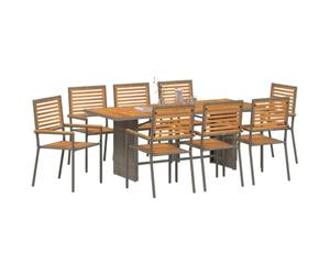vidaXL Set da Pranzo per Giardino 9 pz Grigio e Marrone polyrattan | Perfetto per pranzare all'aperto con fino a 8 amici, Fatto con materiali resistenti ai raggi UV, così dura a lungo,