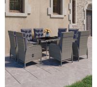 vidaXL Set da Pranzo per Giardino 9 pz in Polyrattan e Vetro Grigio
