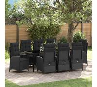 vidaXL Set da Pranzo per Giardino 9 pz Nero polyrattan