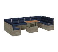 vidaXL Set da Pranzo per Giardino con cuscino 11 pcs Grigio e Blu Navy, Set Divano Modulare da Giardino e Terrazza, Divano per Esterni Resistente, Leggero e Antisolare