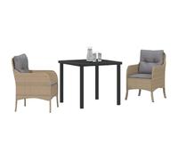 vidaXL Set da Pranzo per Giardino con Cuscino 3 PCS Beige Poly Rattan, Set da Pranzo Outdoor Trendy, mobili in Rattan Moderno, Tavolo da Giardino, Perfetto per cene all'aperto!
