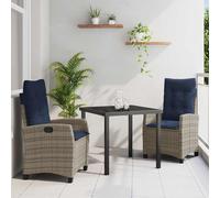 vidaXL Set da Pranzo per Giardino con cuscino 3 pcs Grigio polyrattan, Set pranzo moderno per giardino e terrazza, arredamento outdoor comodo, rattan poliolefinico resistente