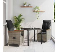vidaXL Set da Pranzo per Giardino con cuscino 3 pcs Grigio polyrattan