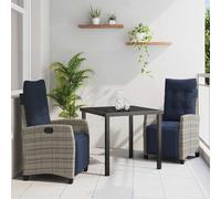vidaXL Set da Pranzo per Giardino con cuscino 3 pcs Grigio polyrattan, Set pranzo moderno per giardino e terrazza, arredamento outdoor comodo, rattan poliolefinico resistente