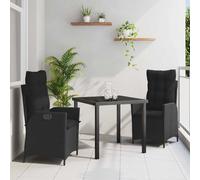 vidaXL Set da Pranzo per Giardino 3 pz Nero polyrattan