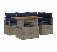 vidaXL Set da Pranzo per Giardino con cuscino 5 pcs Grigio e Blu Navy, Divano moderno da giardino e terrazza, resistente alle intemperie, mobili modulari UV, perfetto per eventi