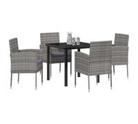 vidaXL Set da Pranzo per Giardino con cuscino 5 pcs Grigio polyrattan, Set di Mobili da Giardino e Terrazza, Moderno, Leggero e Resistente, Per Pranzi all'Aperto