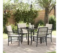 vidaXL Set da Pranzo per Giardino con cuscino 5 pcs Nero polyrattan