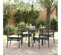 vidaXL Set da Pranzo per Giardino con cuscino 5 pcs Nero Rattan