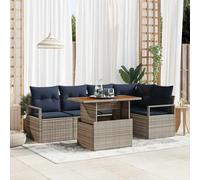 vidaXL Set da Pranzo per Giardino con cuscino 6 pcs Grigio e Blu Navy, Set Divano Modulare da Esterno, Mobili da Giardino Resistenti, Rattan Leggero per il Living in Terrazza