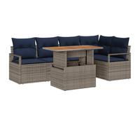 vidaXL Set da Pranzo per Giardino con cuscino 6 pcs Grigio e Blu Navy, Set Divano Modulare da Esterno, Mobili da Giardino Resistenti, Rattan Leggero per il Living in Terrazza