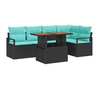 vidaXL Set da Pranzo per Giardino con cuscino 6 pcs Nero e Verde acqua, Set Divano Modulare da Esterno, Mobili da Giardino Resistenti, Rattan Leggero per il Living in Terrazza