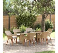 vidaXL Set da Pranzo per Giardino con cuscino 7 pcs Beige polyrattan