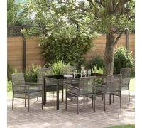 vidaXL Set da Pranzo per Giardino con cuscino 7 pcs Grigio polyrattan