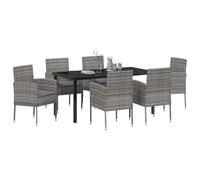vidaXL Set da Pranzo per Giardino con cuscino 7 pcs Grigio polyrattan, Set di Mobili da Giardino e Terrazza, Moderno, Leggero e Resistente, Per Pranzi all'Aperto