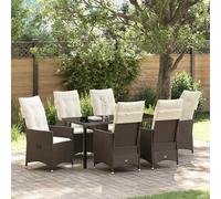 vidaXL Set da Pranzo per Giardino con cuscino 7 pcs Marrone polyrattan