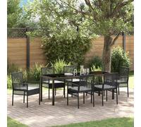 vidaXL Set da Pranzo per Giardino con cuscino 7 pcs Nero polyrattan