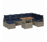 vidaXL Set da Pranzo per Giardino con cuscino 9 pcs Grigio e Blu Navy, Set di divani da giardino, modulare, leggero, resistente ai raggi UV, design flessibile per esterni