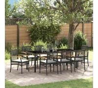 vidaXL Set da Pranzo per Giardino con cuscino 9 pcs Nero Rattan