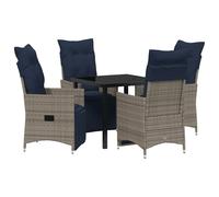 vidaXL Set da Pranzo per Giardino 5 Pezzi con Cuscini Grigio Rattan Sintetico, Tavolo Giardino Nero 80x80x73 cm in Vetro Temperato