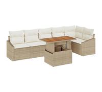 vidaXL Set da Pranzo per Giardino da 7 Pezzi con Cuscini Beige in Rattan Sintetico e Legno di Acacia. Perfetto per Sei Persone, Ideale per patii e Giardini. Comprende Un Divano, Una Poltrona Lounge