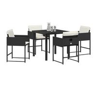 vidaXL Set da Pranzo per Giardino in 5 Pezzi con Cuscini Neri e Panna, Rattan Sintetico, Tavolo e Sedie per 4 Persone, Superficie in Vetro Temperato. Arredamento Moderno per Terrazzi e Patii.