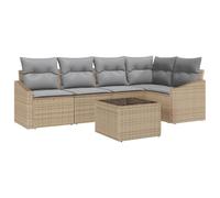 vidaXL Set di 6 divani per esterni, in rattan beige e grigio, con cuscino, resistente ai raggi UV, resistente alle intemperie, perfetto per giardino, balcone, terrazzo, tavolino da caffè, mobile a 3