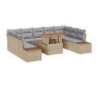 vidaXL Set da giardino 10 pezzi con cuscini, beige, mobili da giardino in polyrattan, per patio, balcone, divano modulare, ripostiglio, tavolo, 4 posti cuscini seduta PE