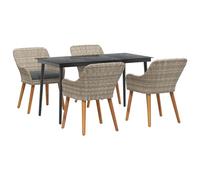 vidaXL Set da pranzo per il giardino: 1 tavolo e 4 sedie in grigio chiaro e nero, con struttura in acciaio verniciato, vetro temperato e rattan in poliestere. Design quadrato, grande, con sedili