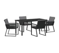 vidaXL 5-teilige Garten Esszimmer Set mit Kissen Schwarz Poly Rattan 4 Stühle und Tisch für Outdoor Terrassenmöbel Stuhl Sitz Balkon
