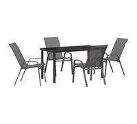 vidaXL Set da Pranzo per Il Giardino, 5 Pezzi Grigio, con sedie in Acciaio e Tavolo 140 x 80 cm. Arredo Esterno per 4 Persone, impilabile, Design Moderno. Perfetto per terrazzi e verande, Anche Come
