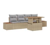 vidaXL Set da 5 pezzi da giardino/sala da pranzo con vano portaoggetti beige grigio rattan cuscino per esterni mobili componibili divano patio tavolo sezionale poli