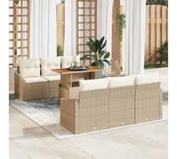 vidaXL Set da pranzo per il giardino, 7 pezzi con cuscini beige in rattan sintetico e legno di acacia