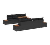 vidaXL Set da Pranzo da Giardino in 9 Pezzi con Cuscini Nero Rattan Polimero Acacia