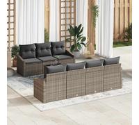 vidaXL Set da pranzo per il giardino di 8 pezzi con cuscini grigi in polyrattan