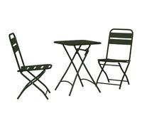 vidaXL Set da Pranzo Rotondo Compatto in Metallo Tavolo Pieghevole Verde Scuro con 2 Sedie, Perfetto per Piccoli Spazi Esterni, Design Moderno per Mobili Estivi, Patio, Giardino, Balcone, Spazio Pi
