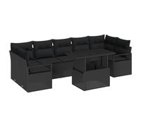 vidaXL Set Divano da Giardino a 8 Pezzi con Cuscini Nero Polirattan