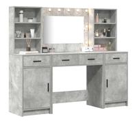 vidaXL Set Tavolo da Trucco 3 PCS Grigio Cemento 78.5 x 41 x 135 cm, Set vanità Compatto, Tavolo Elegante, Specchio LED, organizzazione Camera, Centro Bellezza alla Moda