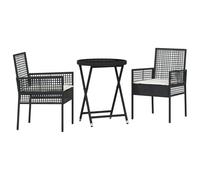 vidaXL Set da tè rotondo pieghevole da esterno, design rustico nero e crema, in vetro temperato resistente ai raggi UV, include 2 sedie da giardino, mobili da giardino leggeri per balcone e patio
