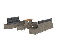 vidaXL Set di 10 divani da giardino con cuscino, grigio polyrattan, in acacacia, 2 posti, con vano portaoggetti e cuscino, colore grigio, in polyrattan, set da pranzo da giardino, 3 pezzi, con cuscino