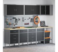 vidaXL Set di 12 Pezzi di Mobile da Lavoro e Pannello Forato Nero in MDF e Metallo