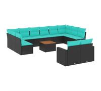 vidaXL Set di 13 pezzi con cuscini in polyrattan nero - mobili da giardino - mobili da giardino - divano da giardino - divano da terrazza - mobili da giardino
