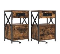 vidaXL Set di 2 Comò in Legno Ingegnerizzato Color Quercia Affumicata, 40 x 31 x 60 cm, con Gambe in Acciaio, Finitura Testurizzata, Stazione di Ricarica, Cassetto e Ripiano. Comò Moderno Rettangolar
