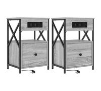 vidaXL Set di 2 Comodini Grigi Sonoma in Legno Ingegnerizzato con Gambe in Acciaio, 40 x 31 x 60 cm. Stazione di Ricarica dal Design Moderno e Minimalista, con Ripiani e Cassetti per Organizzare la C