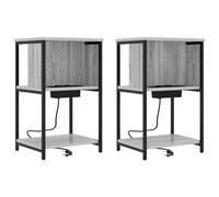 vidaXL Set di 2 comodini in Grigio Sonoma, Realizzati in Legno ingegnerizzato. Misure: 38 x 31 x 61 cm. Design Moderno con ripiano e Stazione di Ricarica Integrata. Gambe in Metallo. Mobili per Came