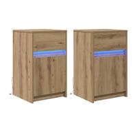 vidaXL Set di 2 comodini in Rovere Artigianale, 38 x 34 x 61 cm, in Legno ingegnerizzato con Illuminazione LED. Finitura Moderna e tessurizzata, Perfetti per la Camera da Letto Come Piccoli mobili d